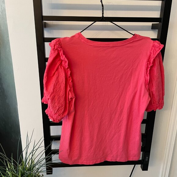 Tommy Hilfiger Women's Puff Sleeve Eyelet Top – Hot Pink (Large) - Picture 5 of 5